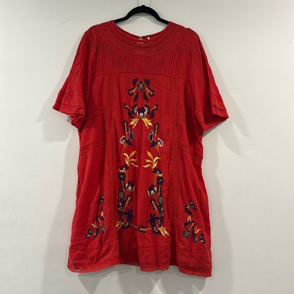 Free People embroidered red dress SZ L